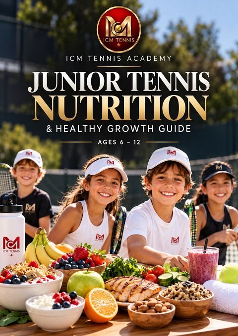 Cover of the ICM Tennis Junior Tennis Nutrition and Healthy Growth Guide for ages 6 to 12