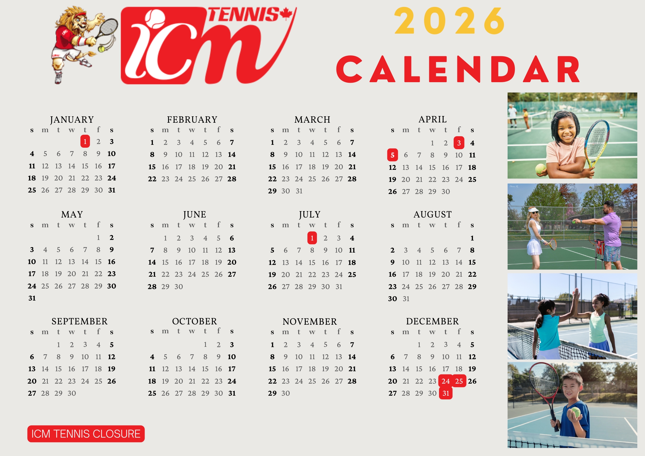 ICM TENNIS 2026 CALENDAR